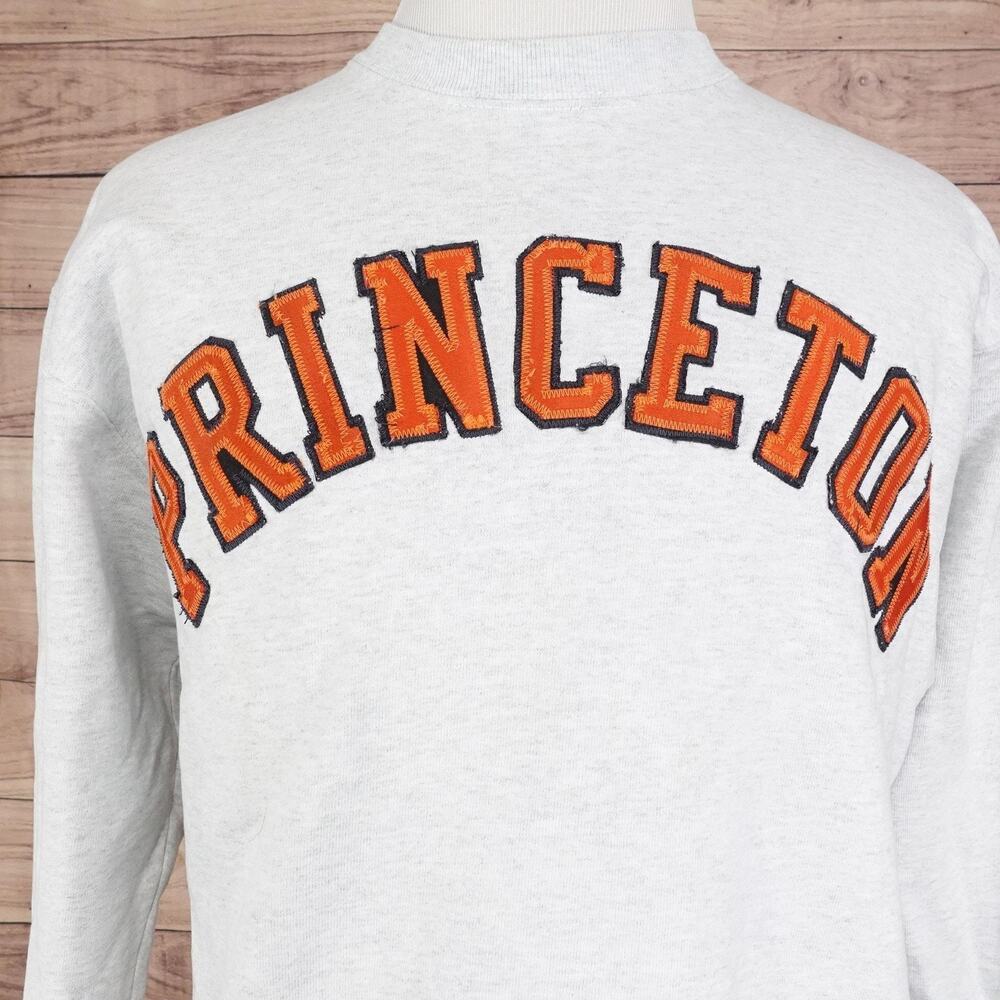 Princeton Tigers Sweatshirt Mens Gray College NCAA Crewneck Applique Made USA